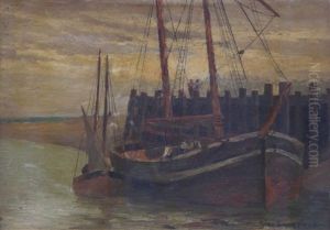Fishing Boats At A Dock Side by Stanhope Alexander Forbes