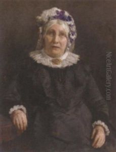 Portrait Of A Lady In A Black Dress And Lace Bonnet