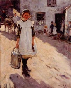 Young Girl In A Cornish Street by Stanhope Alexander Forbes