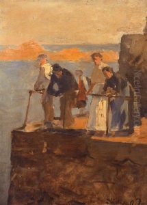 On The Harbour Wall, Mousehole by Stanhope Alexander Forbes