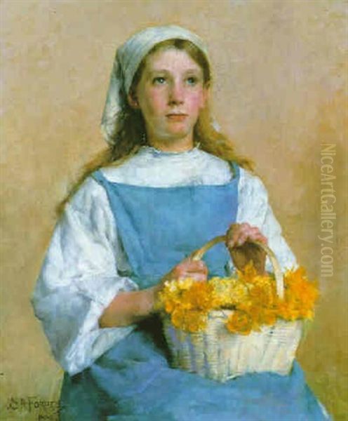 Young Breton Girl With A Basket Of Daffodils - view 1