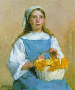 Young Breton Girl With A Basket Of Daffodils by Stanhope Alexander Forbes