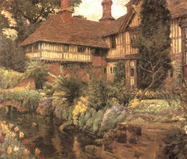 Crowherst Place, Surrey: The West Front Seen From Across The Moat - view 1