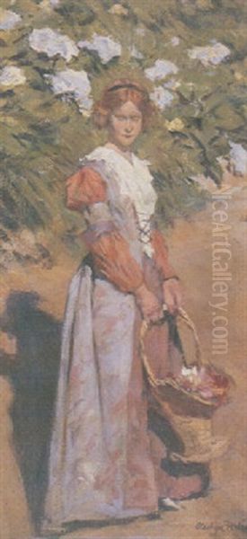 Young Girl With A Basket Of Flowers - view 1