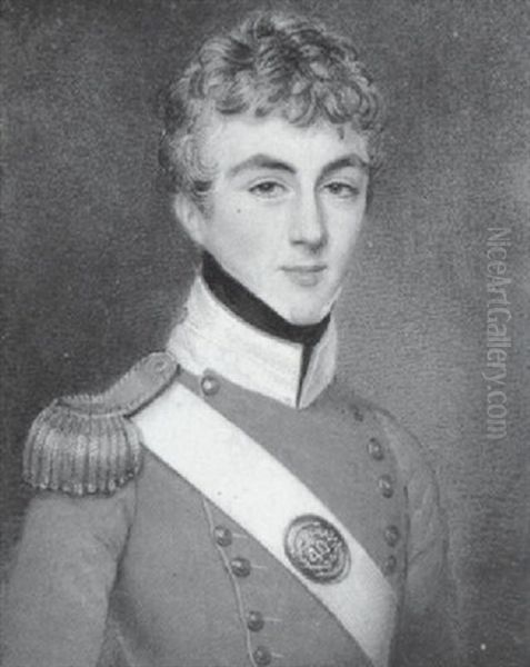 A Young Officer Wearing The Uniform Of The 40th Foot, Scarlet Coat With White Collar, Gold Buttons And Epaulette, White Sword Belt And Black Stock - view 1