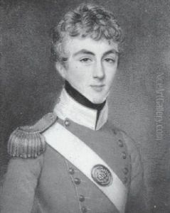 A Young Officer Wearing The Uniform Of The 40th Foot, Scarlet Coat With White Collar, Gold Buttons And Epaulette, White Sword Belt And Black Stock by Charles Ford