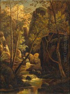A Wooded Glade With A Brook Running Through by Henry Chapman Ford