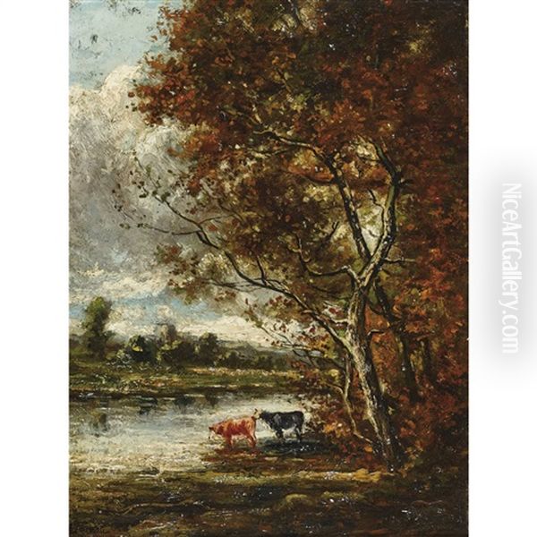 Herbstliche Flusspartie Mit Kuhen - view 1