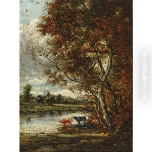 Herbstliche Flusspartie Mit Kuhen by Henri-Louis Foreau
