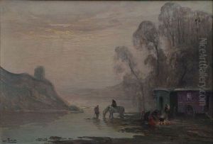 Les Roulottes Au Bord De Riviere by Henri-Louis Foreau