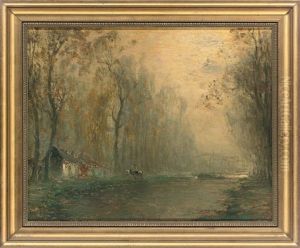 Towing A Barge, Evening by Henri-Louis Foreau