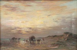 Dunenkuste Im Aberndlicht Mit Pferdegespannen Links by Henri-Louis Foreau