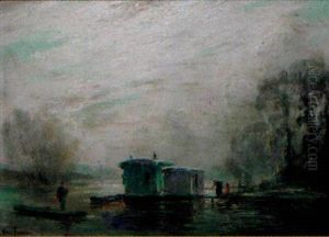 Pecheur En Barque Sur La Riviere by Henri-Louis Foreau