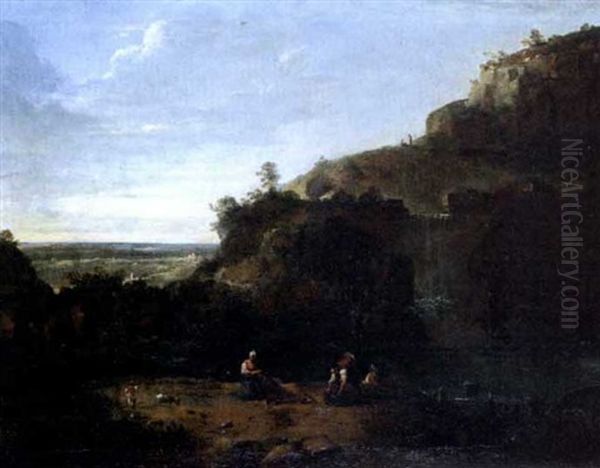 Le Repos Des Paysans Devan Une Cascade - view 1