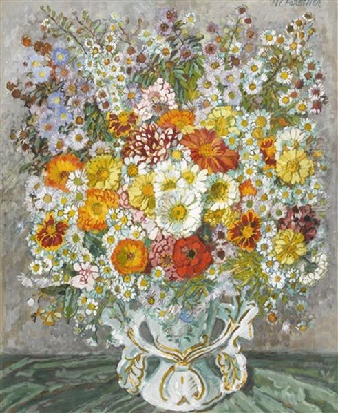 Uppiges Blumenbouquet In Porzellanvase - view 1