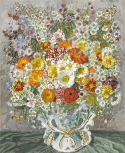 Uppiges Blumenbouquet In Porzellanvase Uppiges Blumenbouquet In Porzellanvase