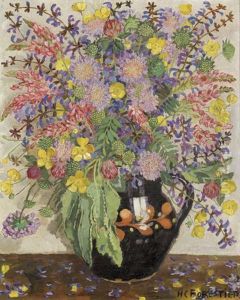 Stillleben Mit Wiesenblumen In Bauchigem Krug