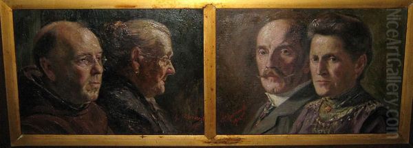 Paire De Portraits Representant Mme Rooms, Ses Deux Fils Nicolaas Kundy Et Arthur Kundy Et Sa Belle-fille Marie Van Deursen - view 1