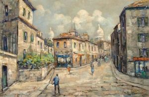 Cobbled Street Scene With Figures by Achille Formis