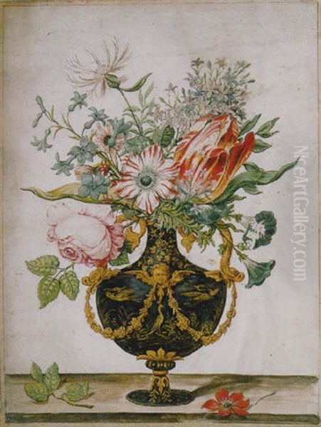 Flowers In A Decorative Urn - view 1