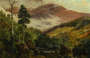 Tasmanian Mountain & River Landscape With Figures