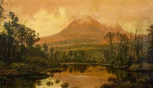 Tasmanian Mountain & River Landscape At Dusk