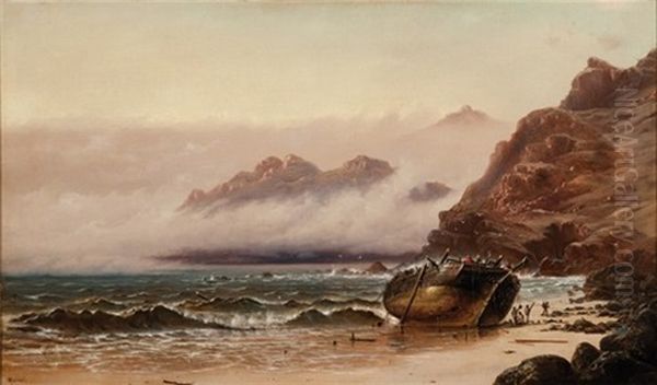 Coastal Scene, Shipwreck And Figures On Beach - view 1