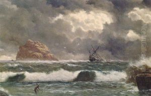 A Ship In Distress Off A Rocky Coastline by James Haughton Forrest