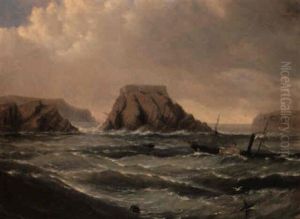 Paddle Steamer Off A Rocky Coastline