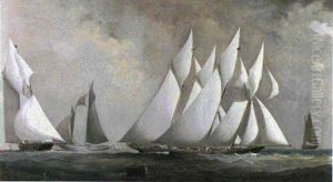 Duel In The Solent: A Racing Schooner, Thought To Be British, Neck And Neck With Challenger