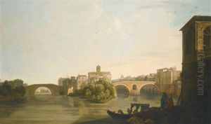 Rome, A View Of The Isola Tiberina And Rome, A View Of The Ponte Rotto (pair) by James Forrester