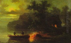 Nachtlicher Fischfang Bei Feuerschein