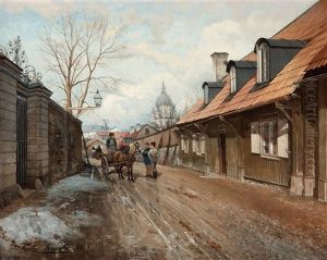 Stigbergsgatan Med Katarina Kyrka (street Scene With Katarina Church In The Background) by Victor Forssell