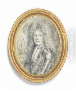 Rear-admiral Sir Thomas Dilkes (c.1667-1707), In Armour; A Man O'war And Billowing Smoke In The Background by Thomas Forster