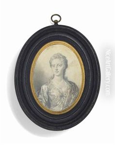 A Young Lady, In Satin Gown Fastened With A Gem-set Brooch, Long Curling Hair by Thomas Forster