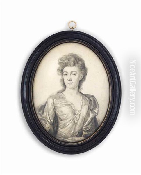 A Young Lady, In Silk Dress And Shawl, Gem-set Brooch At Corsage - view 1