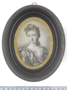 Lady Hudson, Wearing Loose Robes Beneath A Mantle Draped Over Her Right Shoulder, Her Hair Partially Upswept And Falling Behind Her Neck