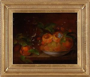 Still Life Of Peaches, Grapes And A Glass by George Forster
