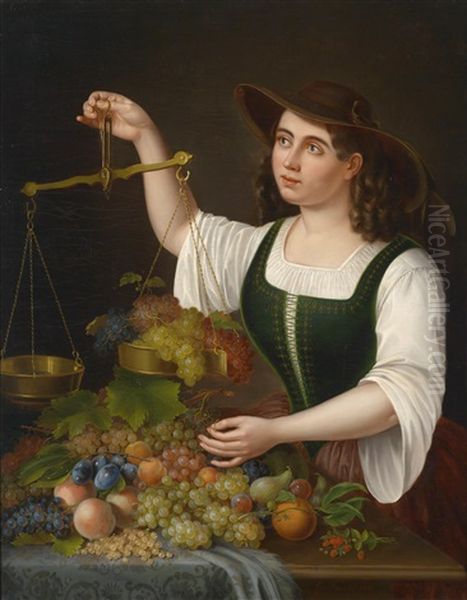Eine Junge Marktfrau Beim Abwagen Von Fruchten - view 1