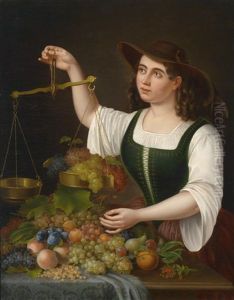 Eine Junge Marktfrau Beim Abwagen Von Fruchten by George Forster