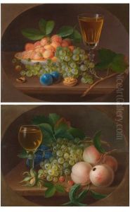 Natures Mortes De Fruits Avec Un Verre De Vin Sur Un Entablement (pair) by George Forster