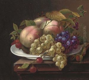 Peaches, Grapes And Cherries On A Plate by George Forster