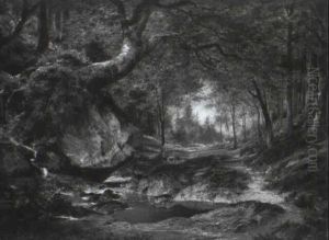 Waldinneres Mit Bach Im Sommer by Otto Foersterling