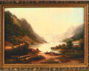 Ideallandschaft Mit Einem Von Bergen Umgebenen See Und Staffage by Arnold Forstmann