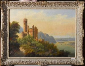 Rheinlandschaft Mit Burg, Vermutlich Schloss Stolzenfels