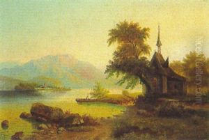 Gebirgsee Mit Fischerboot Und Kapelle by Arnold Forstmann