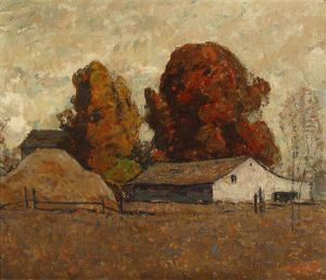 Early In The Morning, Barn And Haystack In Autumn by William Forsyth