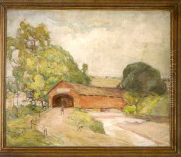 Landscape With Red Covered Bridge - view 1