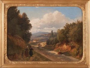 Paysannes Sur Un Chemin by Jean Antoine Simeon Fort