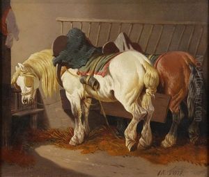 Horses In A Barn